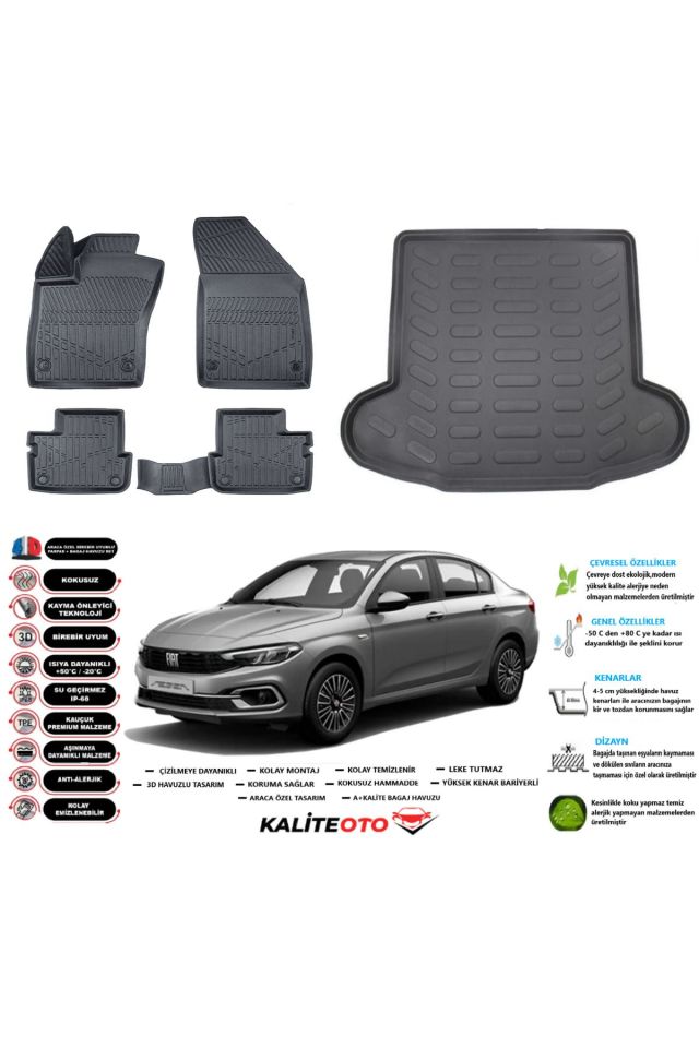 Fiat Egea Hybrıd 2024 Model Esnek Bagaj Havuzu Araca Özel Siyah Paspas Takımı