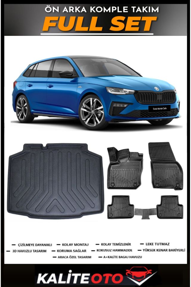 Skoda Scala Bagaj Havuzu+4.5D Havuzlu Paspas Seti 2020 Model