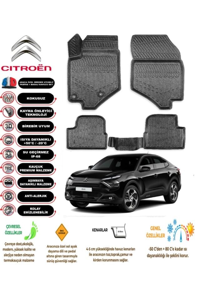 Citroen C4X 2023 Sonrası 4D Araca Özel Havuzlu Kokusuz Paspas Takımıı