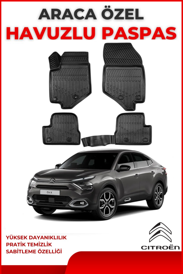Citroen C4X 2023 Sonrası 4D Araca Özel Havuzlu Kokusuz Paspas Takımıı
