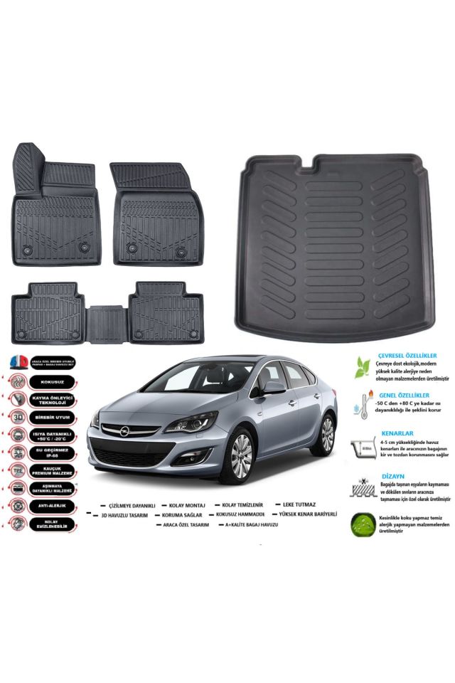 Opel Astra J Sedan 2015 Model Esnek Bagaj Havuzu Araca Özel Siyah Paspas Takımı
