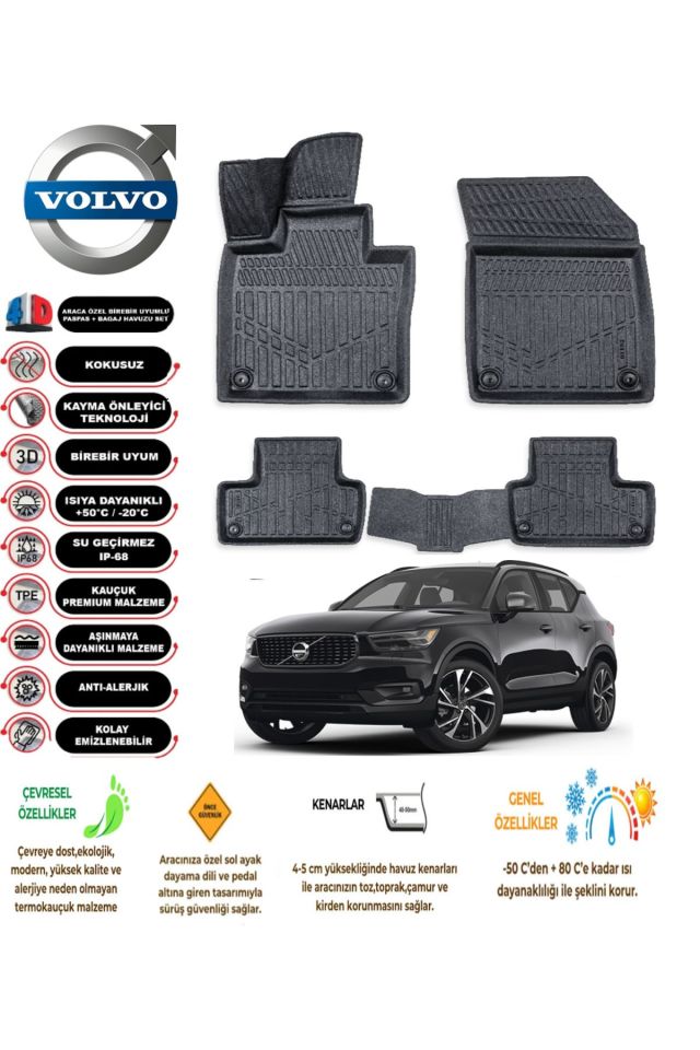 Volvo XC40 2021 Model 4D Araca Özel Havuzlu Paspas Takımı