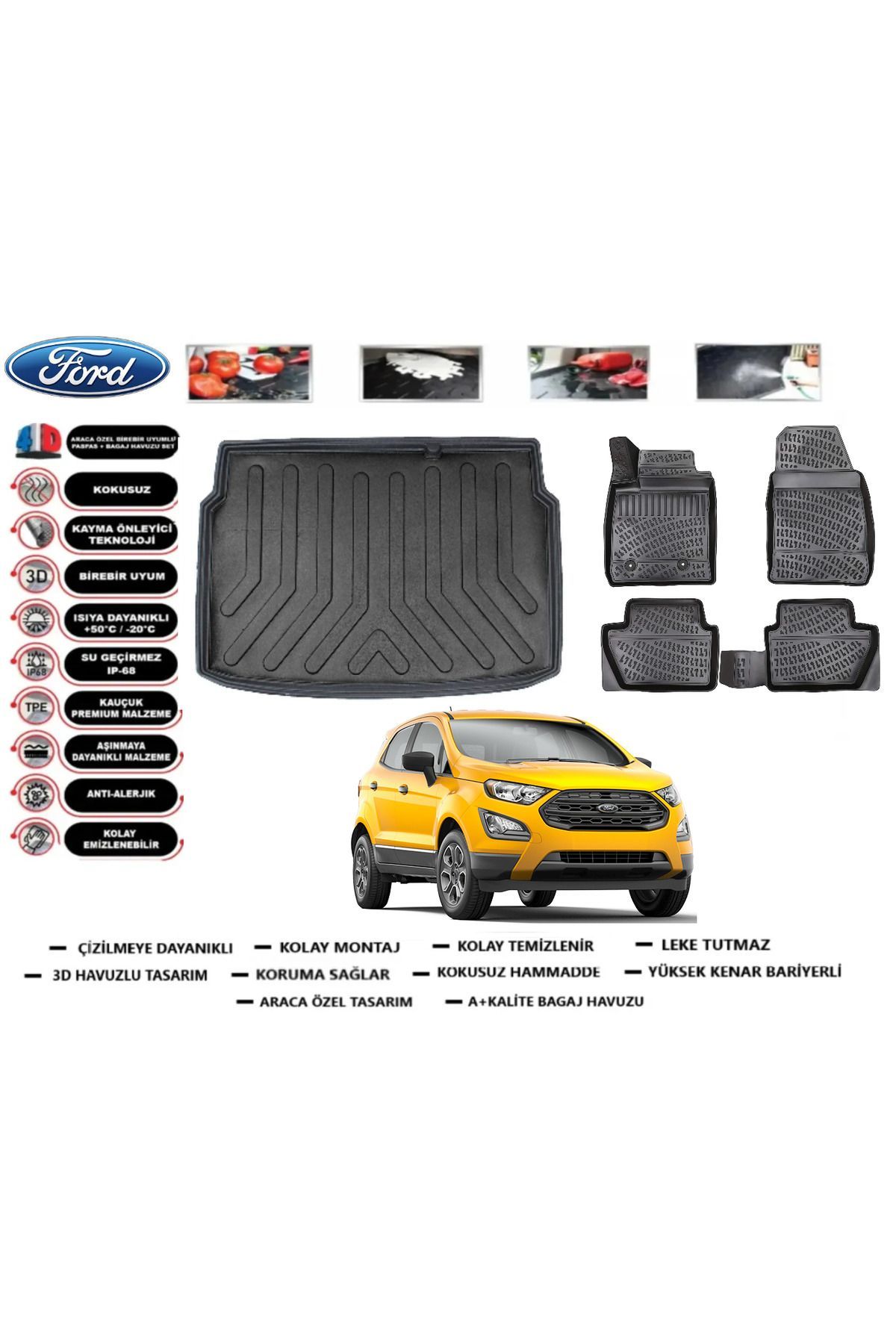 Ford Ecosport 2020 Model Üst Bagaj Havuzu Araca Özel Paspas Takımı Prrox