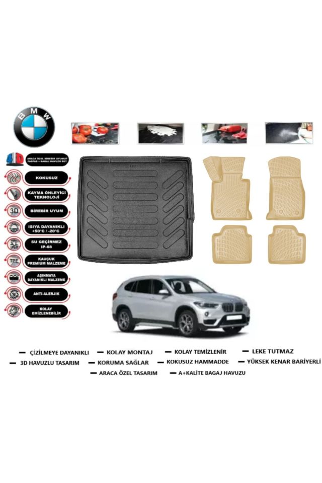 Bmw X1 2012 Model Bagaj Havuzu+Araca Özel Bej Paspas Takımı Flex