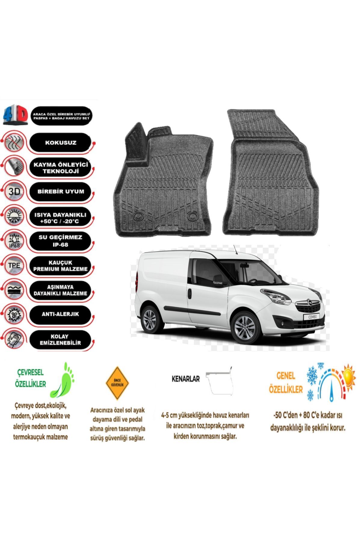 Opel Combo 2011-2017 PANELVAN 4D Havuzlu Paspas (2 parça)