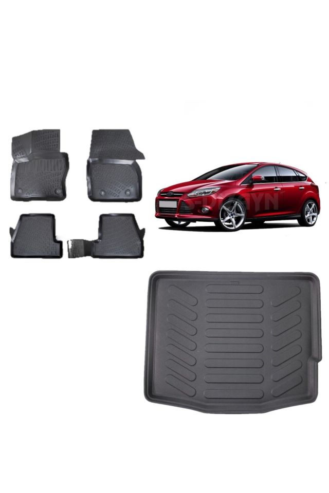 Focus 3 Hatchback 2012 Model 3D Bagaj Havuzu+3D Havuzlu Araca Özel Paspas Takımı
