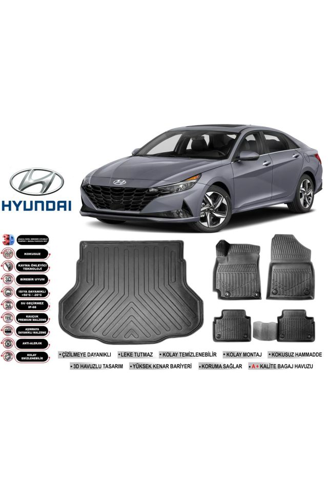 Hyundai Elantra 2022 Model Bagaj Havuzu Araca Özel Siyah Havuzlu Paspas Takımı Sett