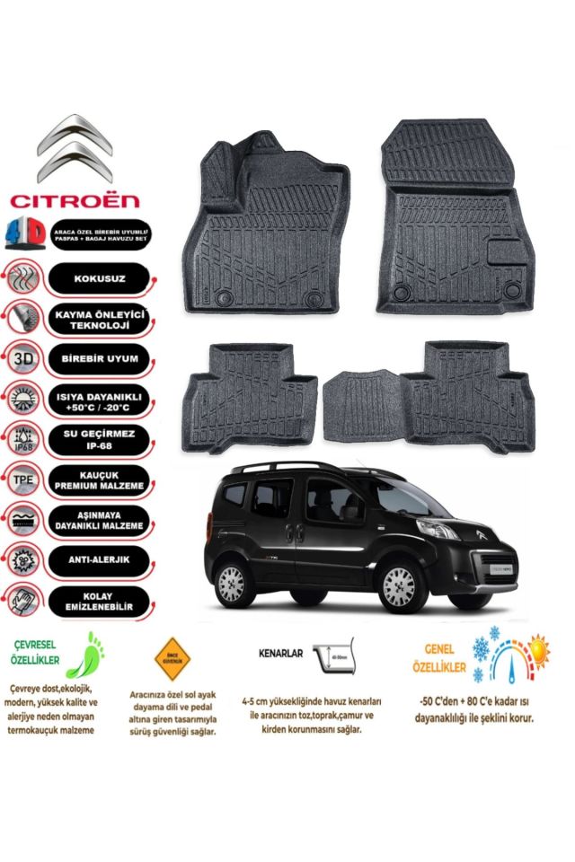 Citroen Nemo 2014 Model 4D Araca Özel Havuzlu Paspas Takımı