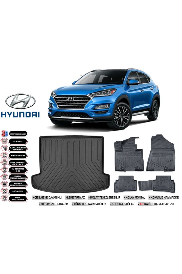 Hyundai Tucson 2019 Model Bagaj Havuzu Araca Özel Siyah Havuzlu Paspas Takımı Sett