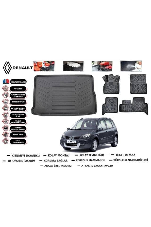 Renault Scenic 2 2008 Model Bagaj Havuzu Araca Özel Paspas Takımı Flex