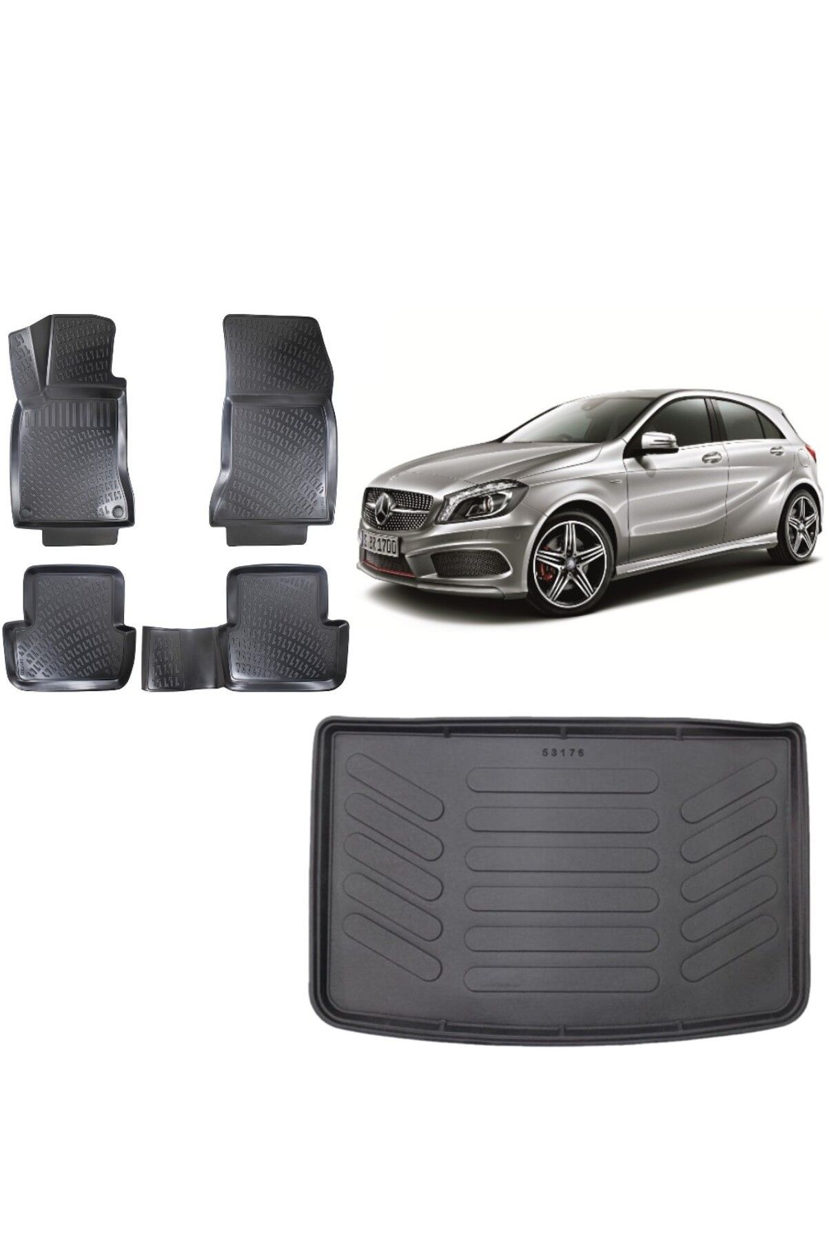 Mercedes A Serisi W176 2015 Model 3D Bagaj Havuzu+3D Havuzlu Araca Özel Paspas Takımı