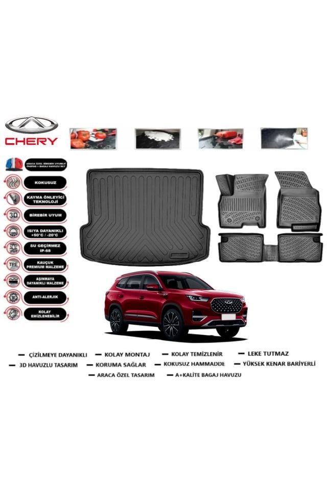 Chery Tiggo 8 Pro 5 Koltuk (Tek Parça) 2023 Model Bagaj Havuzu Araca Özel Paspas Takımı Prrox