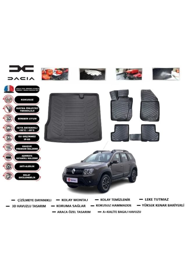 Dacia Duster 2 WD (4x2) 2012 Model Bagaj Havuzu Araca Özel Paspas Takımı Prrox