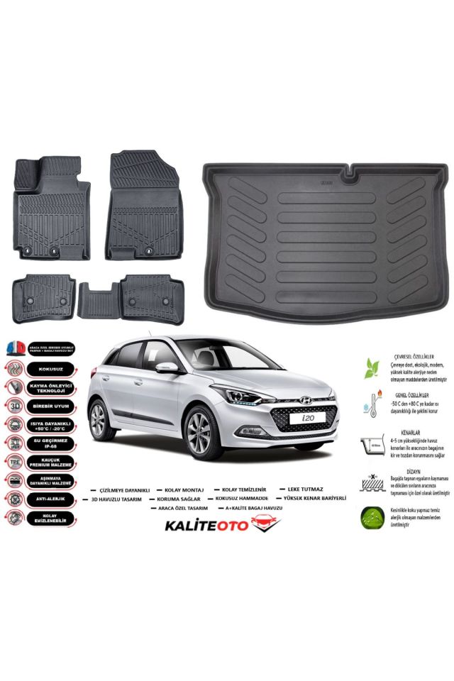 Hyundai İ20 2018 Model Esnek Bagaj Havuzu Araca Özel Siyah Paspas Takımı