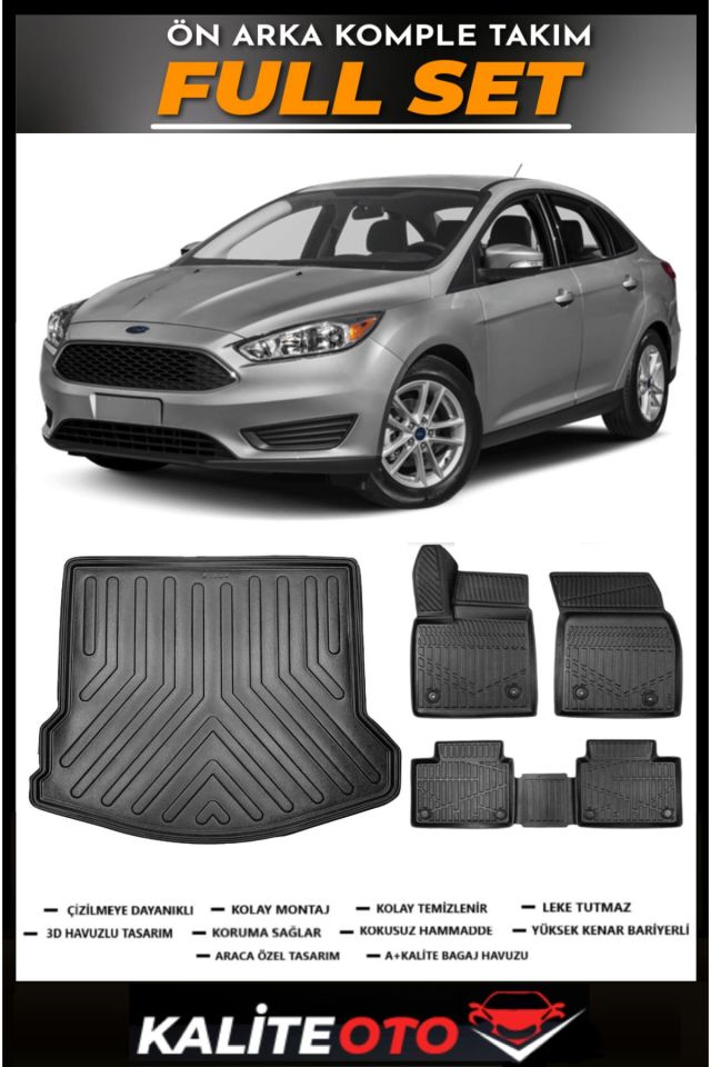 Ford Focus 3,5 Sedan Bagaj Havuzu+4.5D Havuzlu Paspas Seti 2015 Model
