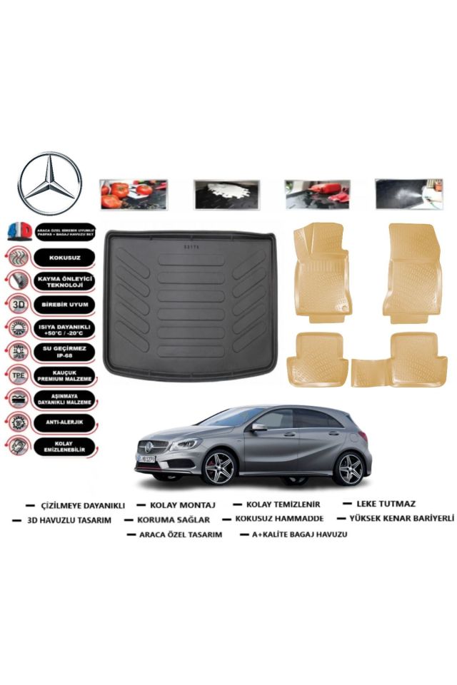 Mercedes A Serisi W176 2017 Model Bagaj Havuzu+Araca Özel Bej Paspas Takımı Flex