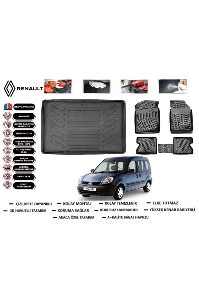 Renault Kangoo Combi 2007 Model Bagaj Havuzu Araca Özel Paspas Takımı Prrox