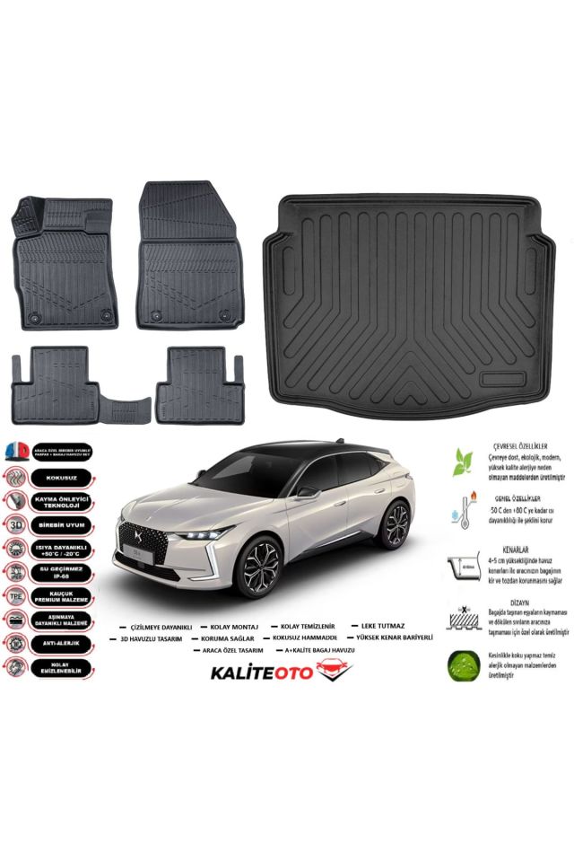 DS4 2025 Model Esnek Bagaj Havuzu Araca Özel Siyah Paspas Takımı