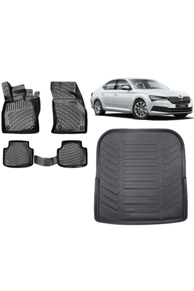 Skoda SuperB 2018 Model 3D Bagaj Havuzu+3D Havuzlu Araca Özel Paspas Takımı