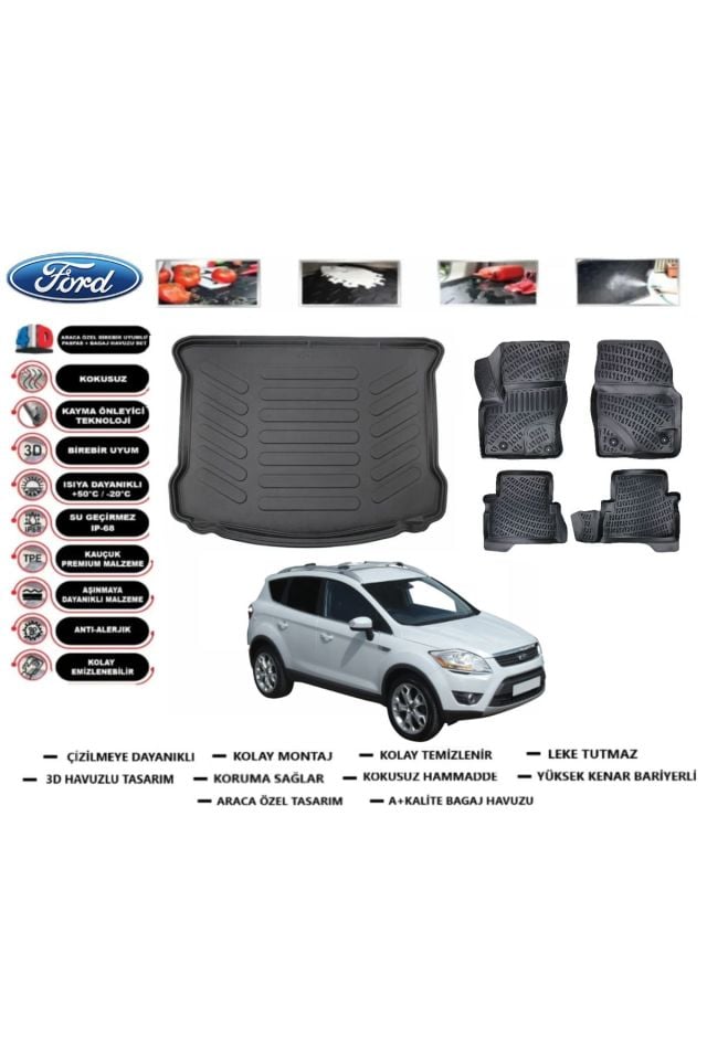 Ford Kuga 2010 Model Bagaj Havuzu Araca Özel Paspas Takımı Prrox