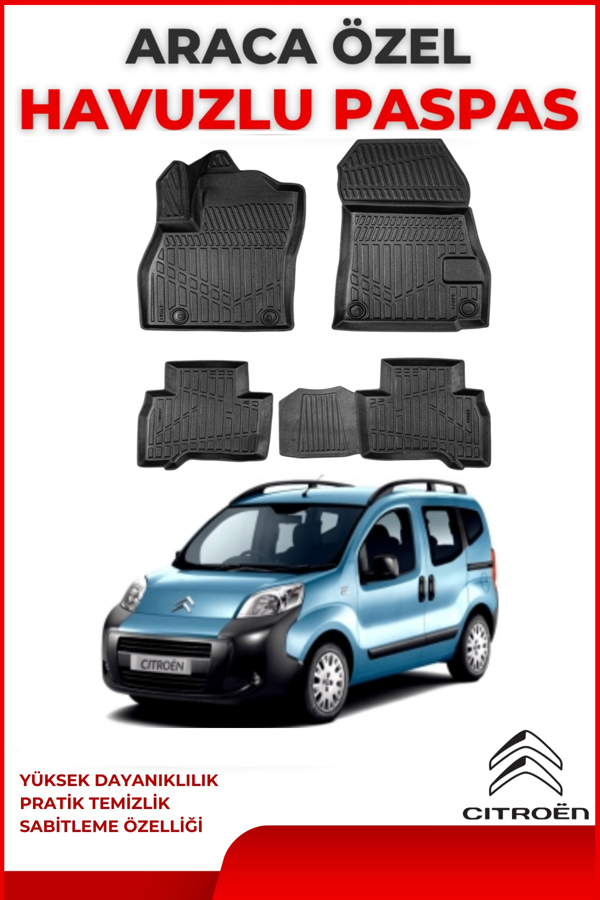 Citroen Nemo 2007 Sonrası 4D Araca Özel Havuzlu Kokusuz Paspas Takımı