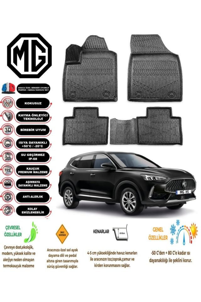 MG EHS Elektirikli 2018 Sonrası 4D Araca Özel Havuzlu Kokusuz Paspas Takımı