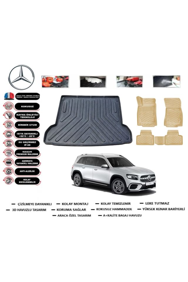 Mercedes GLB 2020 Model Üst Bagaj Havuzu+Araca Özel Bej Paspas Takımı Flex