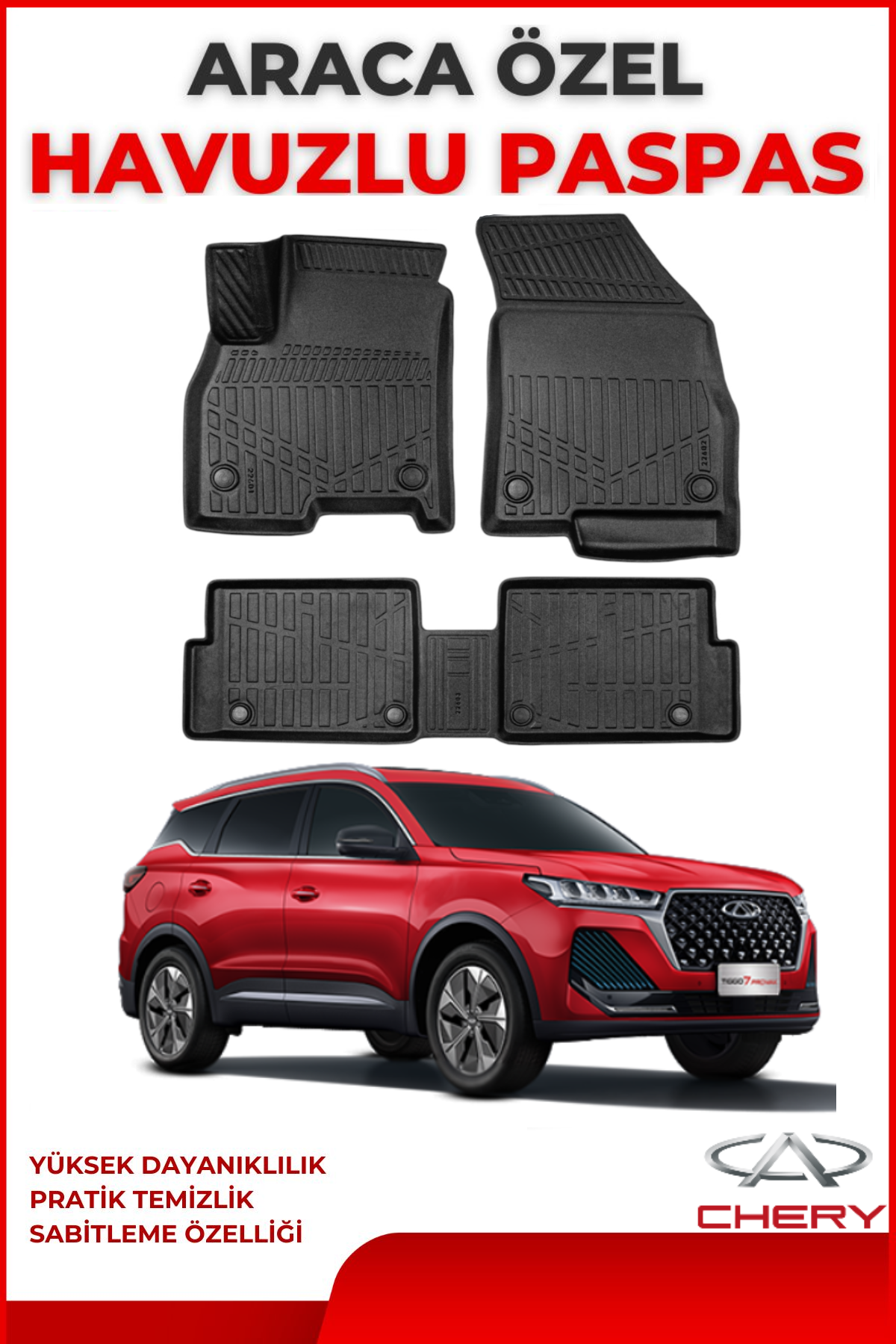 Chery Tiggo 7 Pro 2022 Sonrası 4D Araca Özel Havuzlu Kokusuz Paspas Takımıı