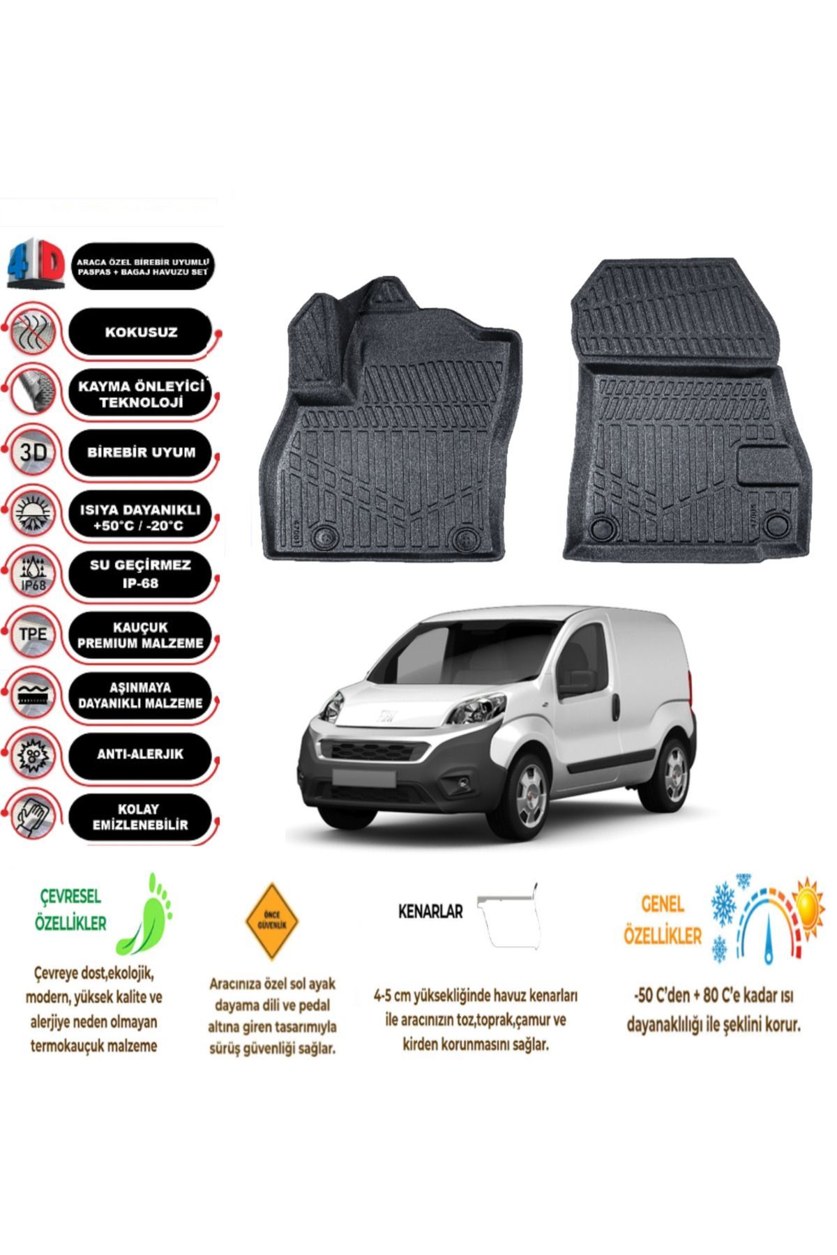 Peugeot Bipper PANELVAN 2008 Sonrası 4D Havuzlu Paspas (2 parça)