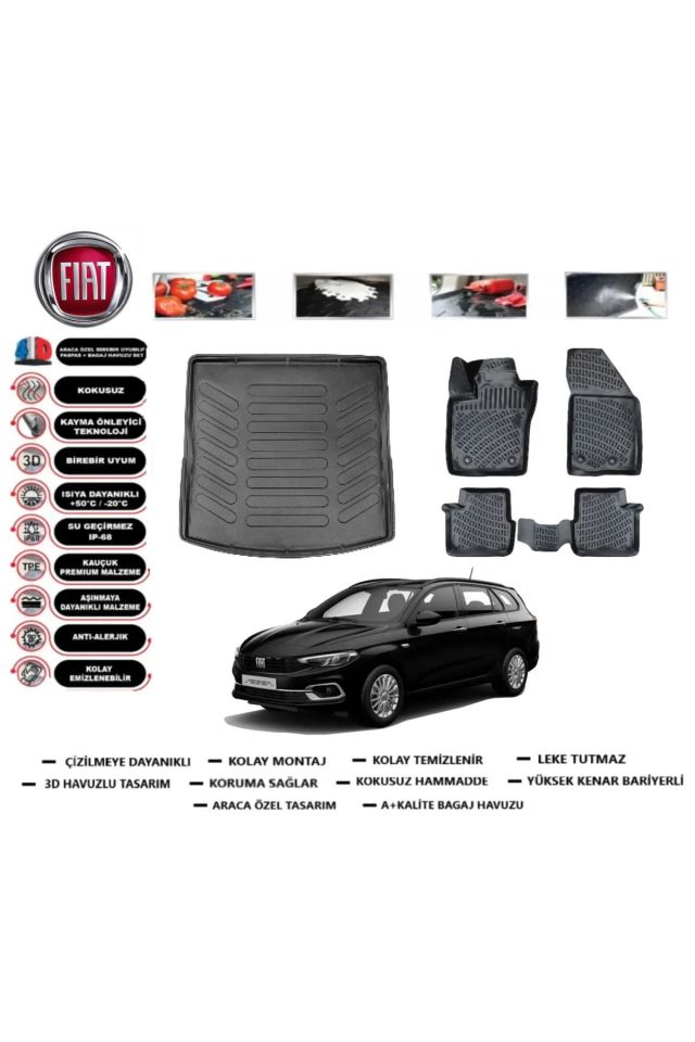 Fiat Egea Station Wagon 2019 Model Üst  Bagaj Havuzu Araca Özel Paspas Takımı Prrox