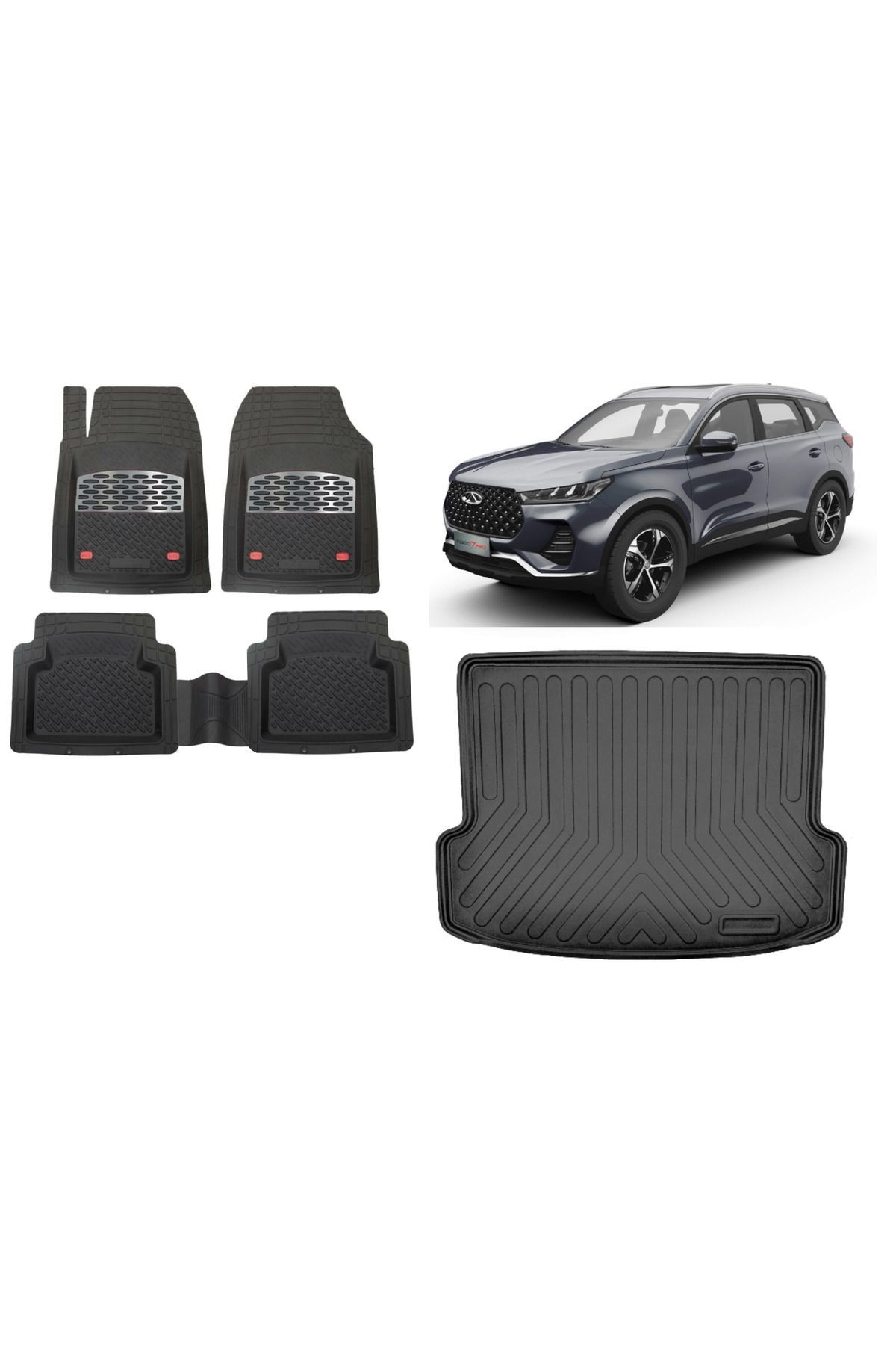 Chery Tiggo 7 Pro 2024 Model Ve Sonrası 3D Bagaj+3D Havuzlu Safir Gri Kromlu Paspas