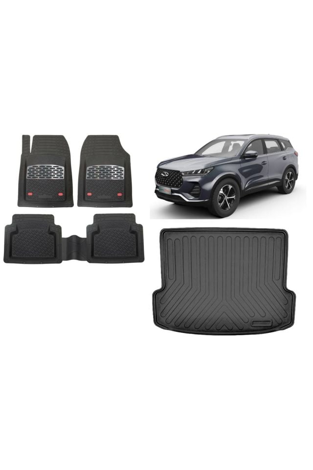 Chery Tiggo 7 Pro 2024 Model Ve Sonrası 3D Bagaj+3D Havuzlu Safir Gri Kromlu Paspas