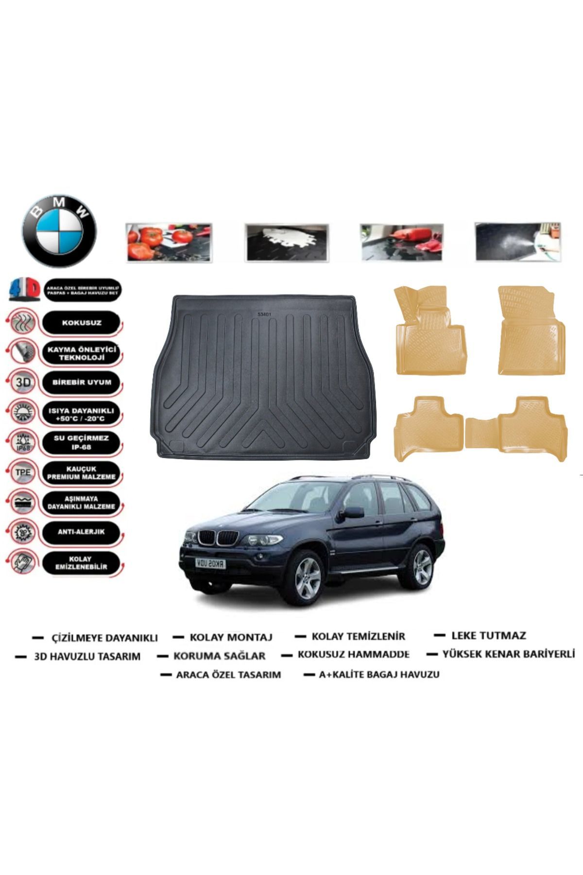 Bmw X5 2002 Model Bagaj Havuzu+Araca Özel Bej Paspas Takımı Flex