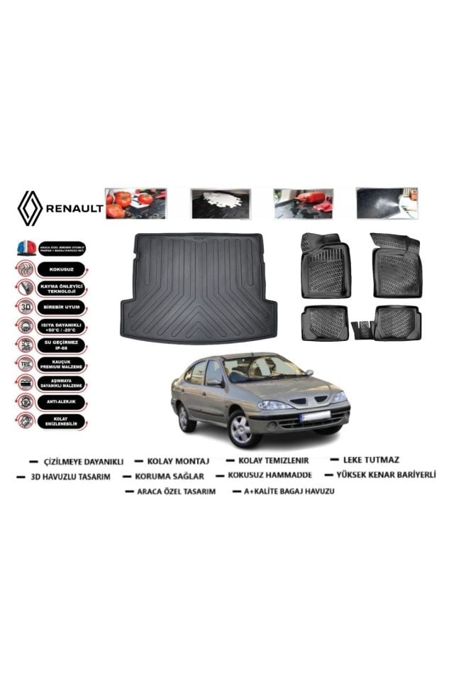 Renault Megane 1 2001 Model Bagaj Havuzu Araca Özel Paspas Takımı Flex