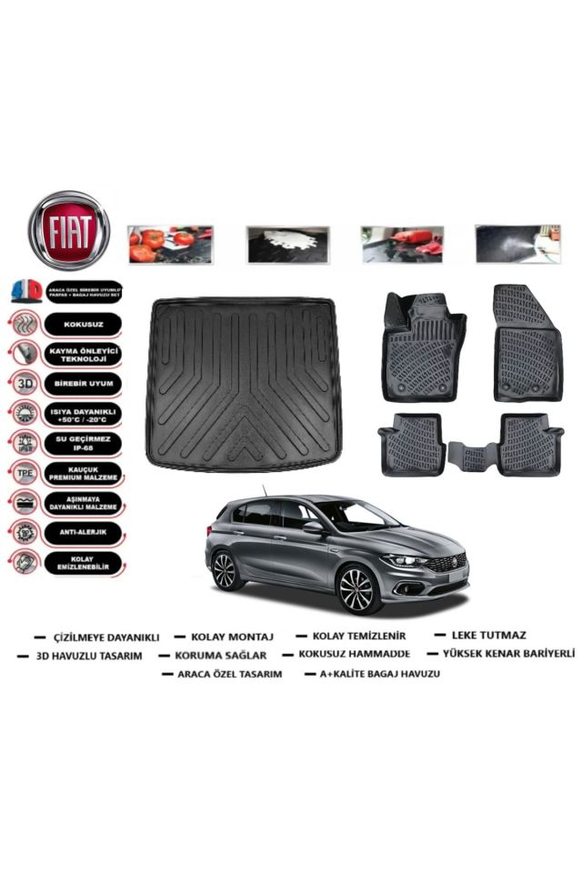 Fiat Egea HB 2023 Model Tamir Kitli Bagaj Havuzu Araca Özel Paspas Takımı Prrox