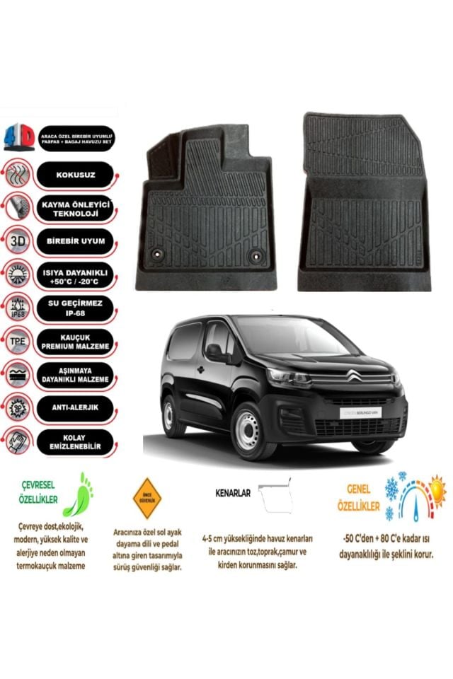 Citroen Berlingo 2019 Sonrası 4D havuzlu Paspas ( 2 parça )