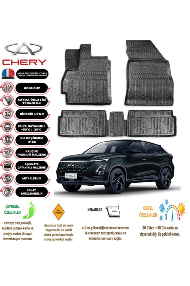 Chery Omoda 5 2022 Sonrası 4D Araca Özel Havuzlu Kokusuz Paspas Takımı