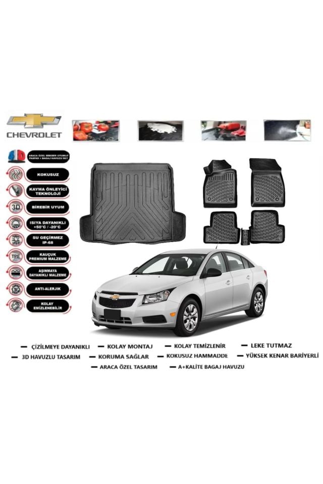 Chevrolet Cruze Sedan Çift Kulak 2015 Model Bagaj Havuzu Araca Özel Paspas Takımı Prrox