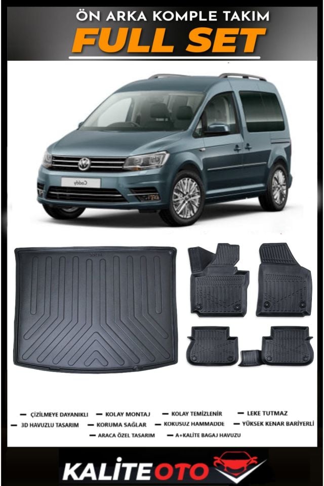 Volkswagen Caddy Bagaj Havuzu+4.5D Havuzlu Paspas Seti 2015 Model