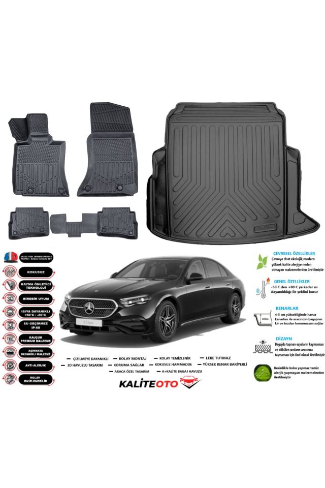 Mercedes E Serisi W214 2023 Model Esnek Bagaj Havuzu Araca Özel Siyah Paspas Takımı