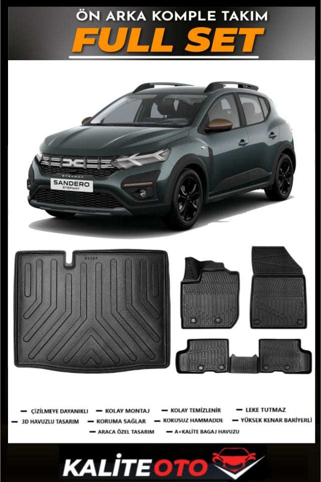 Dacia Sandero Bagaj Havuzu+4.5D Havuzlu Paspas Seti 2021 Model