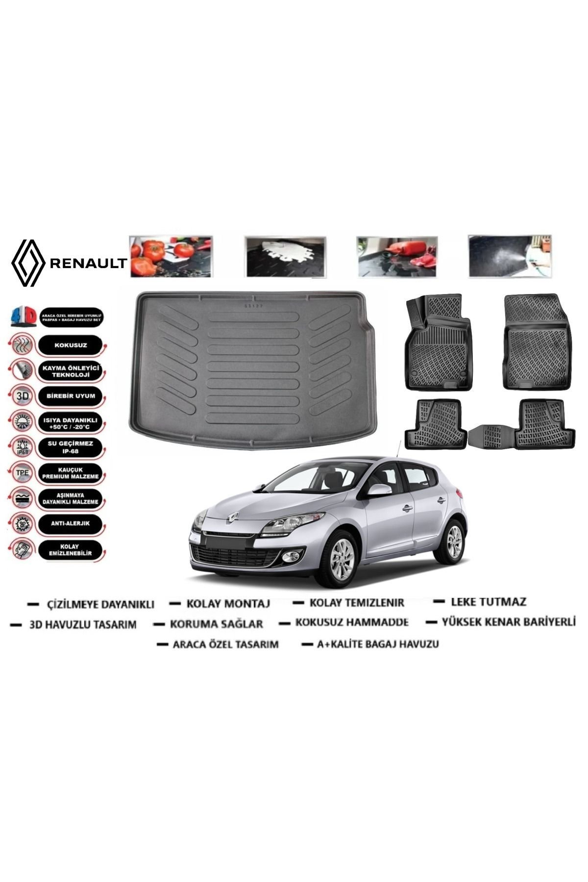 Renault Megane 3 HB 2016 Model Bagaj Havuzu Araca Özel Paspas Takımı Prrox