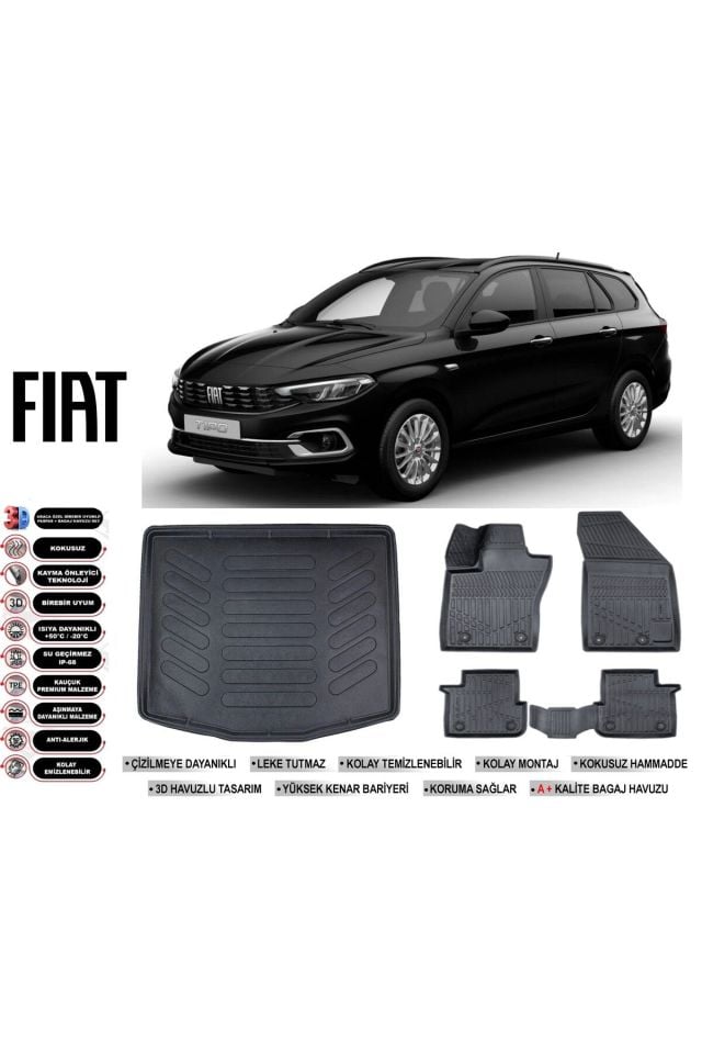 Fiat Egea Station Vagon 2019 Model Alt Bagaj Havuzu Araca Özel Siyah Havuzlu Paspas Takımı Sett