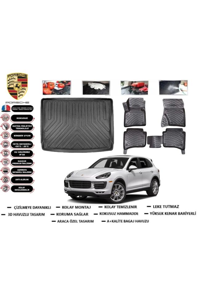 Porsche Cayenne 2017 Model Bagaj Havuzu Araca Özel Paspas Takımı Prrox