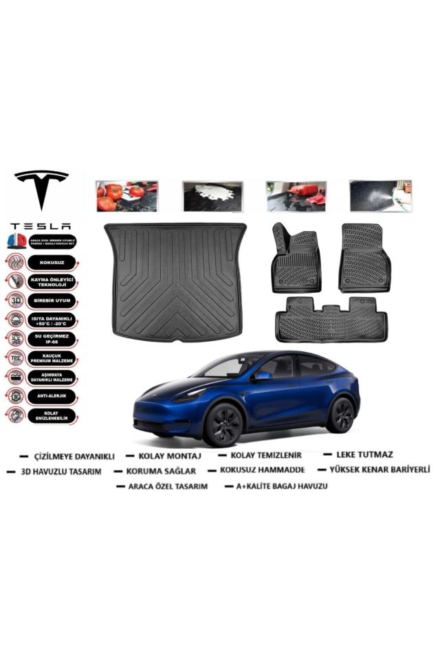 Tesla Model Y 2020 Model Bagaj Havuzu Araca Özel Paspas Takımı Flex