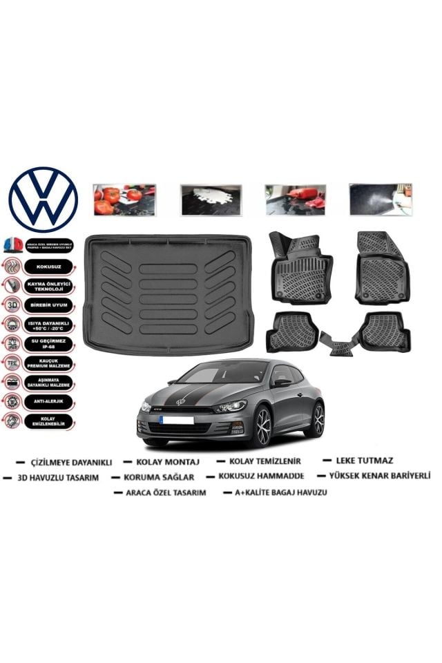 Volkswagen Scirocco 2009 Model Bagaj Havuzu Araca Özel Paspas Takımı Prrox