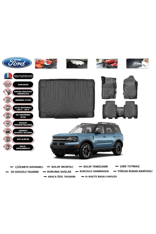 Ford Bronco Sport 2022 Model Alt Bagaj Havuzu Araca Özel Paspas Takımı Prrox