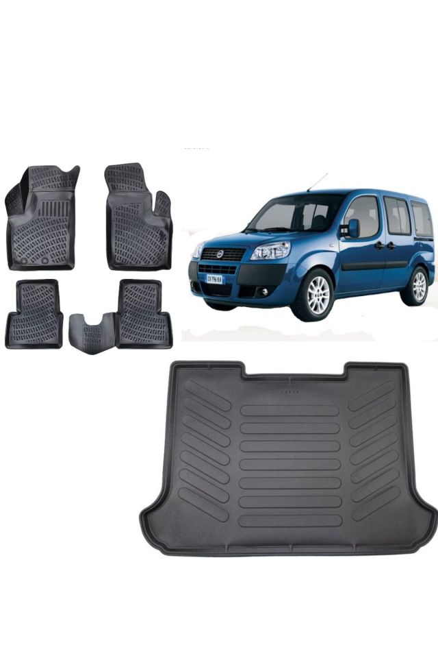 Fiat Doblo 2003 Model 3D Bagaj Havuzu+3D Havuzlu Araca Özel Paspas Takımı