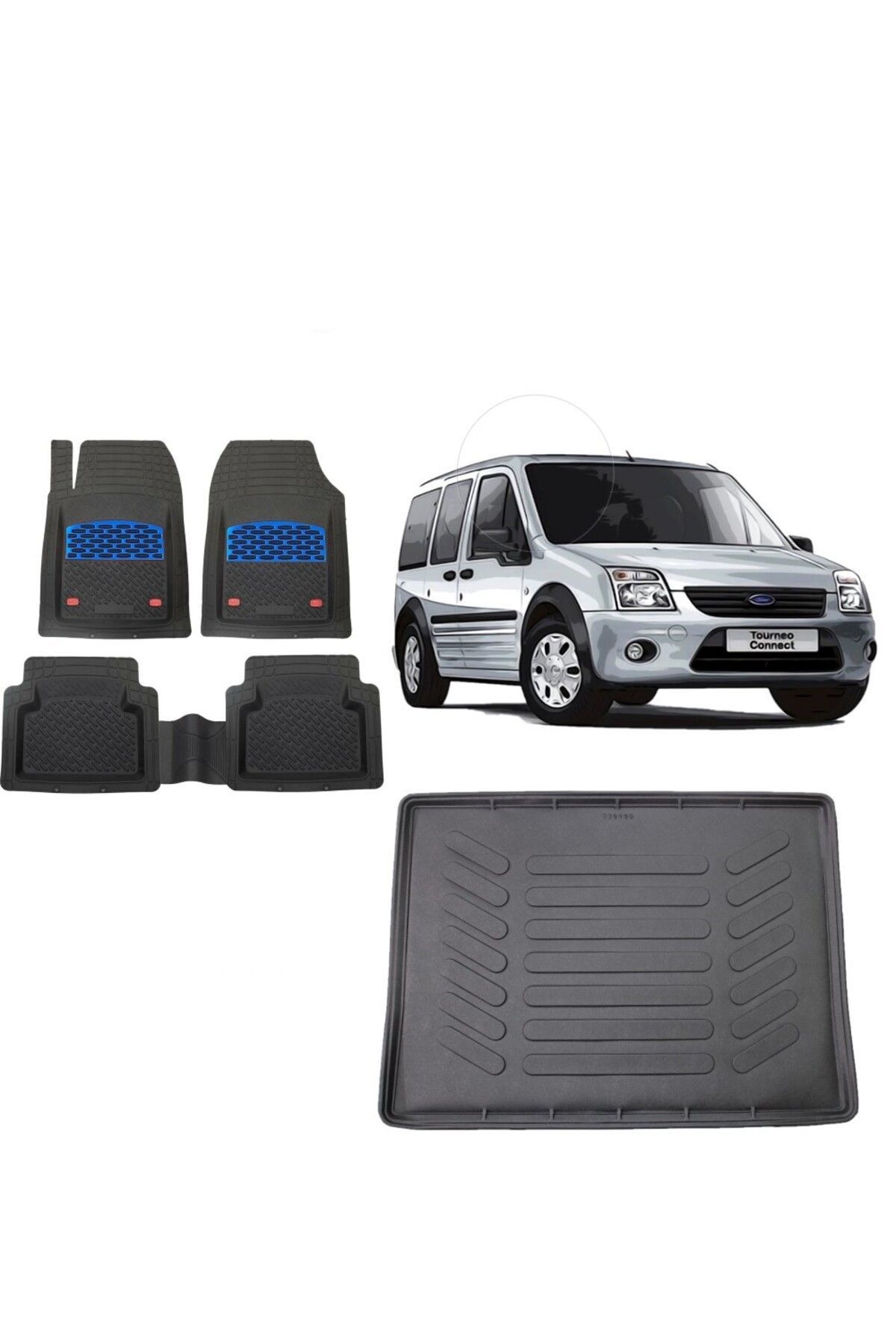 Ford Connect 2011 Model Cepsiz 3D Bagaj Havuzu+3D Havuzlu Safir Mavi Kromlu Paspas