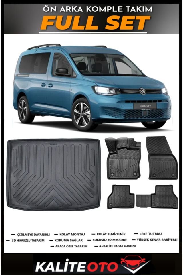 Volkswagen Caddy Bagaj Havuzu+4.5D Havuzlu Paspas Seti 2021 Model